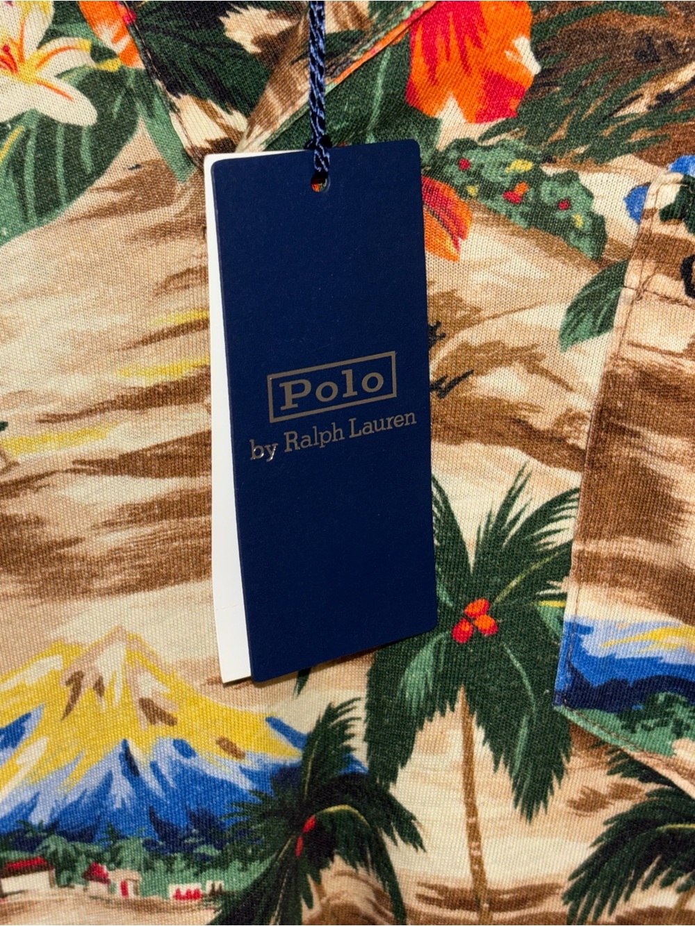Polo Ralph Lauren Brown TROPICAL PRINT Cotton Linen Blend Collared Polo Shirt - Picture 7 of 9